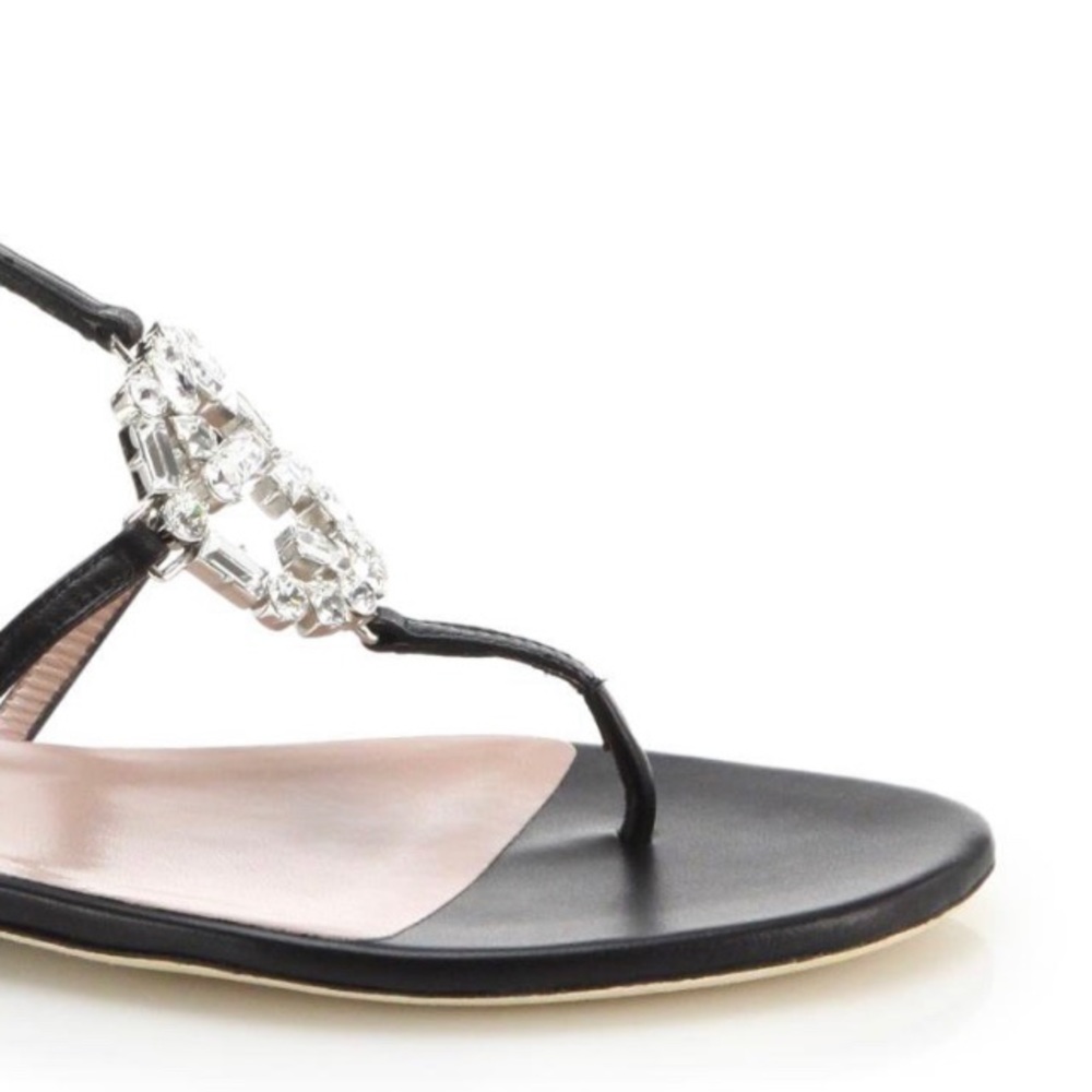 Gucci Black Suede Leather Crystal Embellished Thong flats.  Size 41